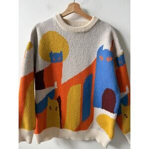 Aelfric Eden color blocking cat sweater size large